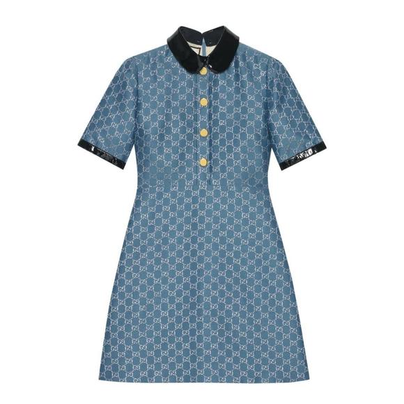 Gucci - Blue GG Lamé Dress With Detachable Collar - IT 42